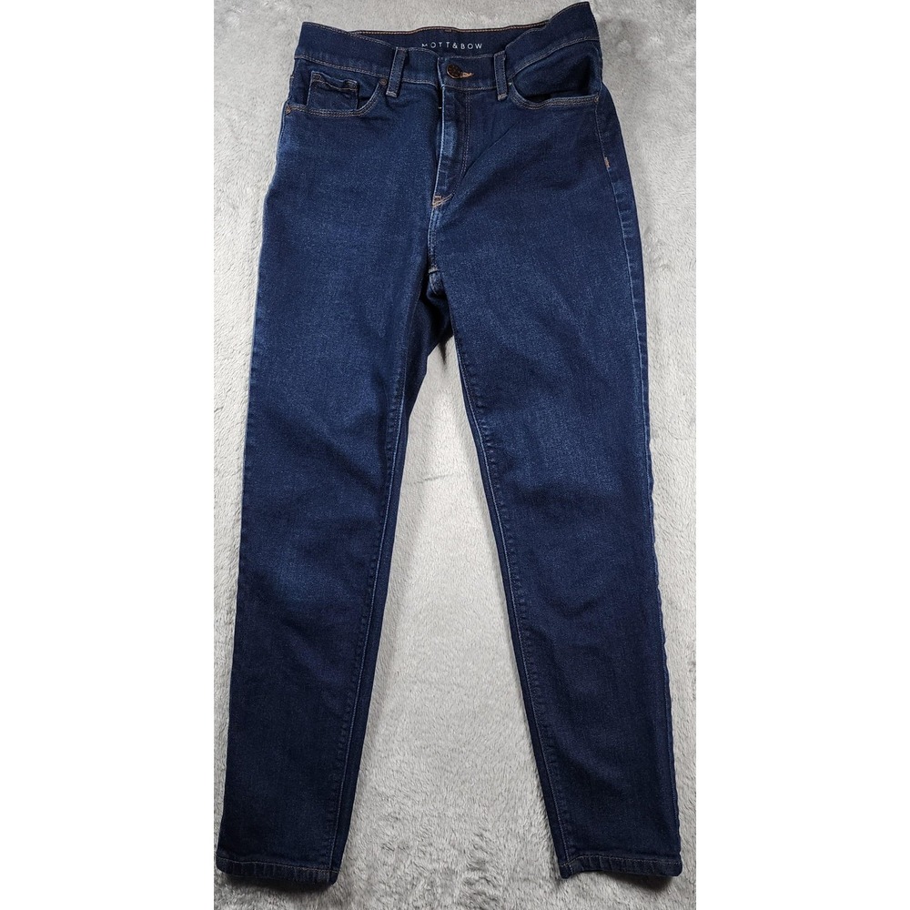 Mott & Bow Mom Jeans Womens 27x28 Dark Wash Blue Slim Skinny Stretch Mid Rise
